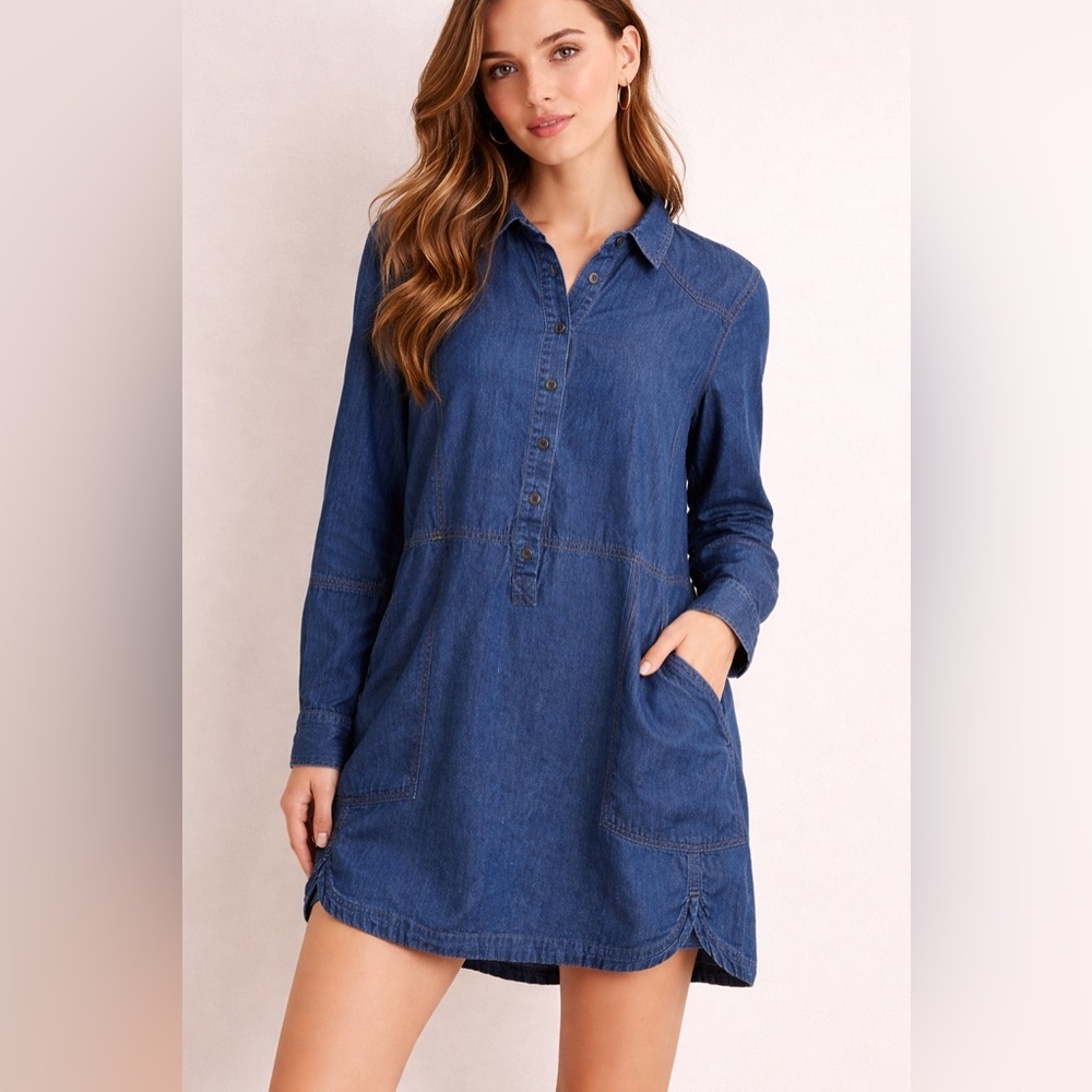 Free People Denim Shirt Dress Tunic Button Front Size Small